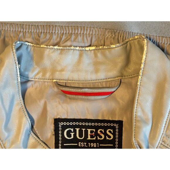 Guess Mens Faux Leather Moto Bomber Jacket Grey Size Medium - Picture 13 of 16